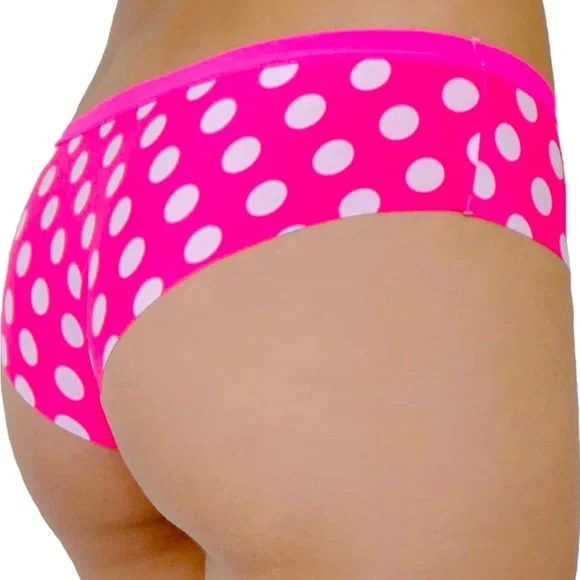 HIPHUGGER Seamless Stretchy Slinky Microfiber Pink Polka Dot Low Rise Bikini NEW - Picture 5 of 15